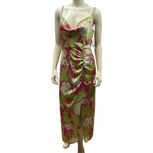 TAYLOR $128 Floral Slip Dress  Ruched Front Spaghetti Straps Midi Length 10‎ NWT